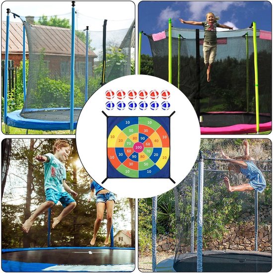 Trampoline Dartbord - Hechtbal Spel - Actief Spelen - Duurzame Hechtlaag - 74 x 74 cm - Dartset — afbeelding 3
