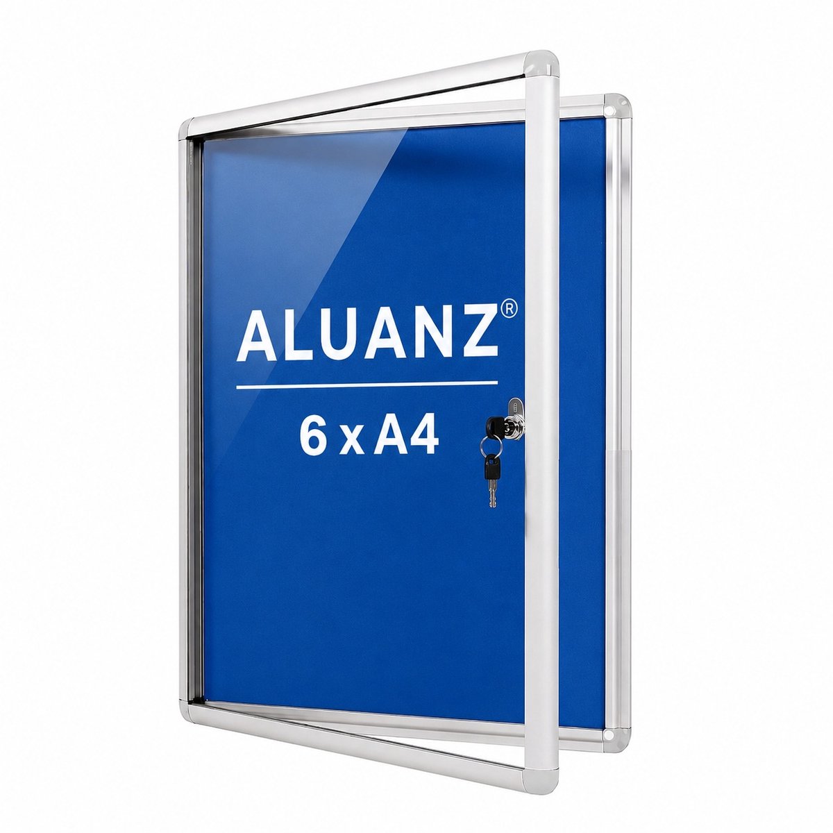 NIEUW: 6 x A4 Formaat Afsluitbare Vitrinekast met Vilten Achterwand - ALUANZ - Postervitrine, Wandvitrine, Notitiebord, Binnenvitrine, Muurvitrine, Mededelingenbord met slot