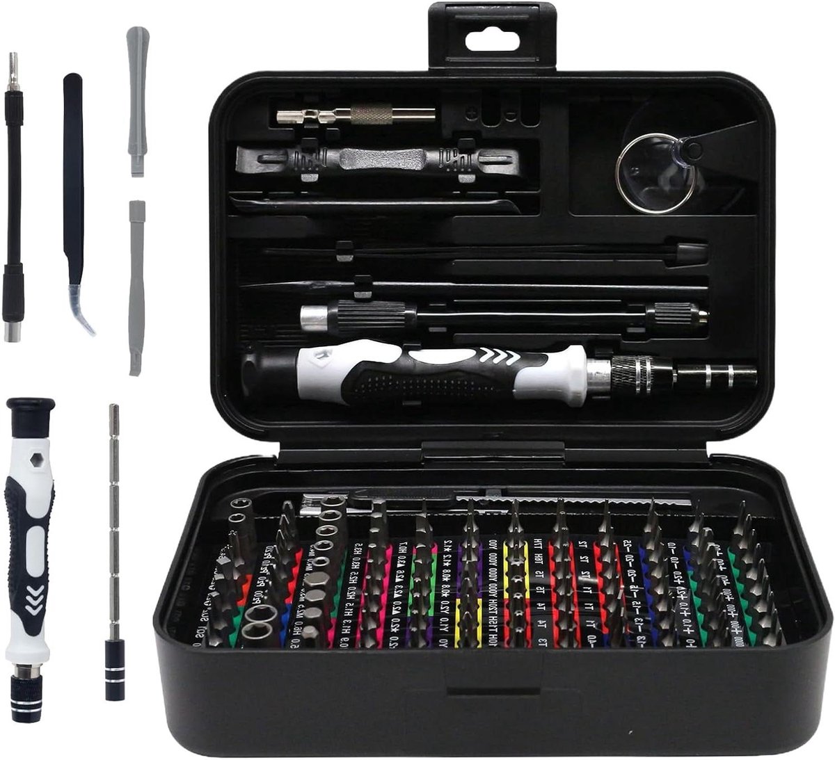 Schroevendraaierset - Precisiegereedschap - Elektronica reparatie - Gecompartimenteerde doos - 132 stuks - Zwart