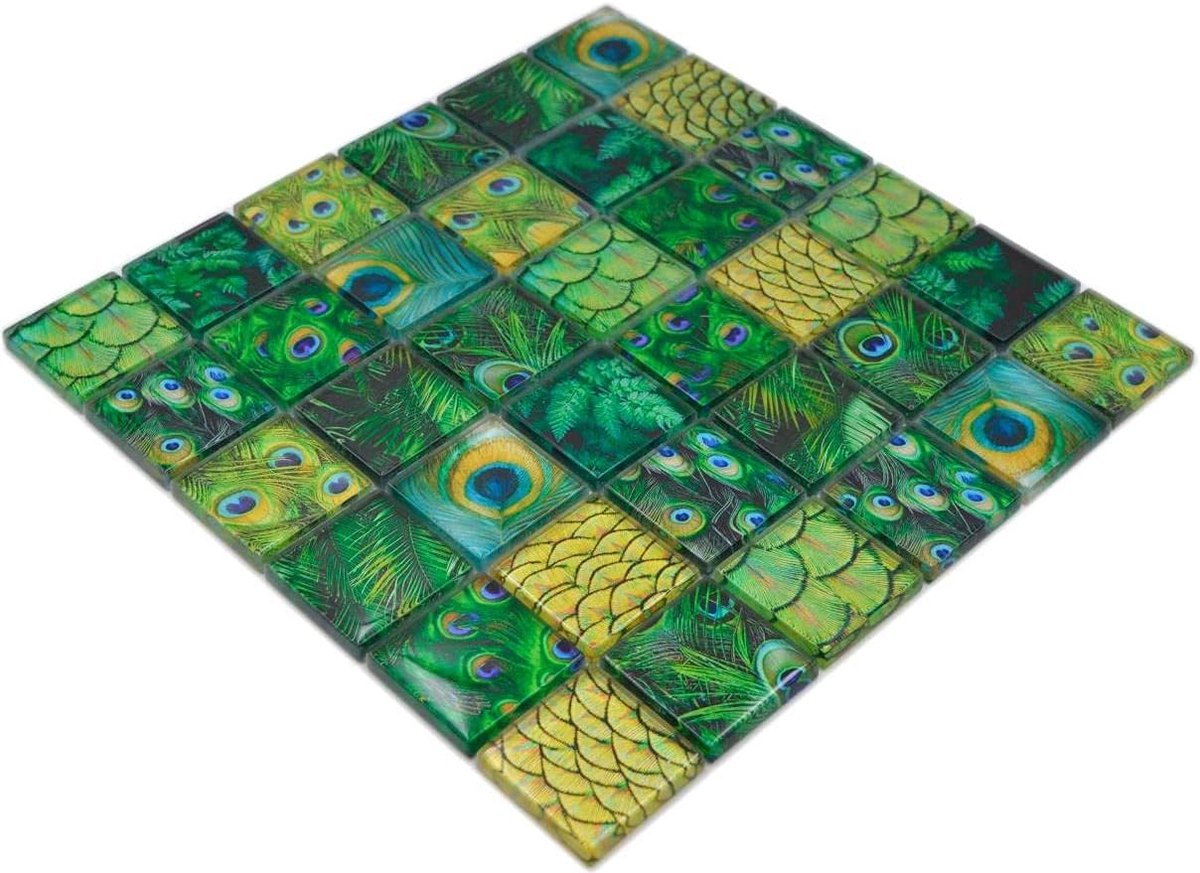 Glasmozaïek Tegel - Mozaïek Mat - Wand Decoratie - Combinatie Kleuren - 298x298 mm - Groen