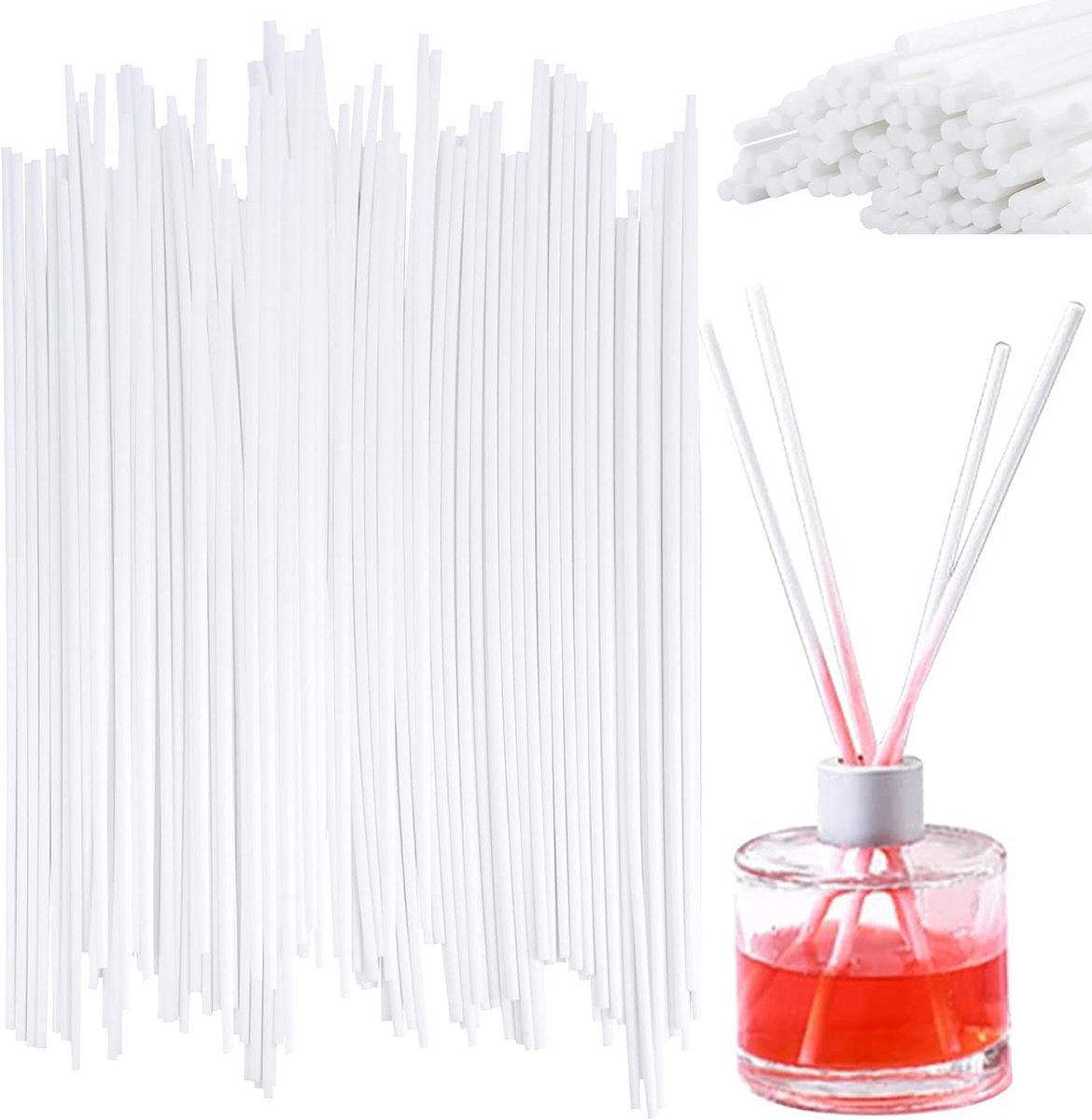 Losse Geurstokjes - 100 Stuks - Luxe Geurstokjes Navulling - 23 x 0,3 cm - Navulling Geurstokjes Aromatherapie - Geurdiffuser - Vervangende Geurstokjes - Geurverspreiders - Fiber, Vezel - Sticks voor Geur parfum - Wit