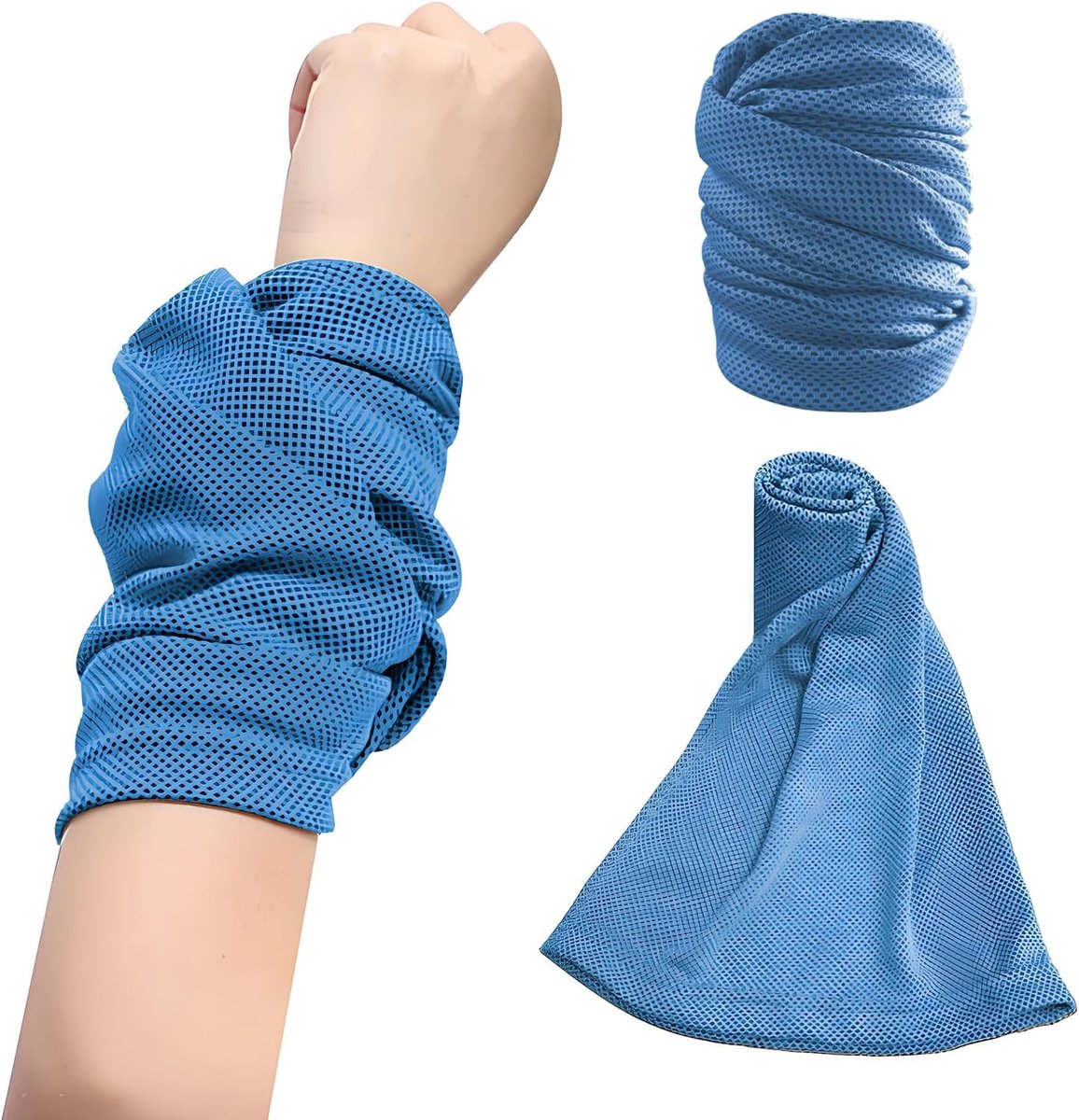 Koelhanddoek - Polszweetbanden en Koeldoek - 2 stuks - Microvezel Koelband - Zweetabsorberend en Ademend - Geschikt voor Yoga, Hardlopen, Fietsen en Tennis - Uniseks Sportaccessoires - Blauw