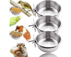 Vogelvoederbakjes - Voerbakjes Kooi - Voer en Water Geven - Met Klem - 3 stuks 10 cm - Zilver
