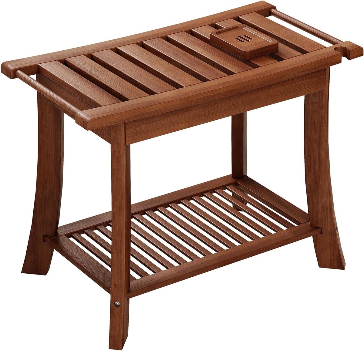 Teak Douchebank - Houten Douchestoel Kruk - Veilig Douchen - Met Opbergplank - 24 inch - Natuurlijk Hout
