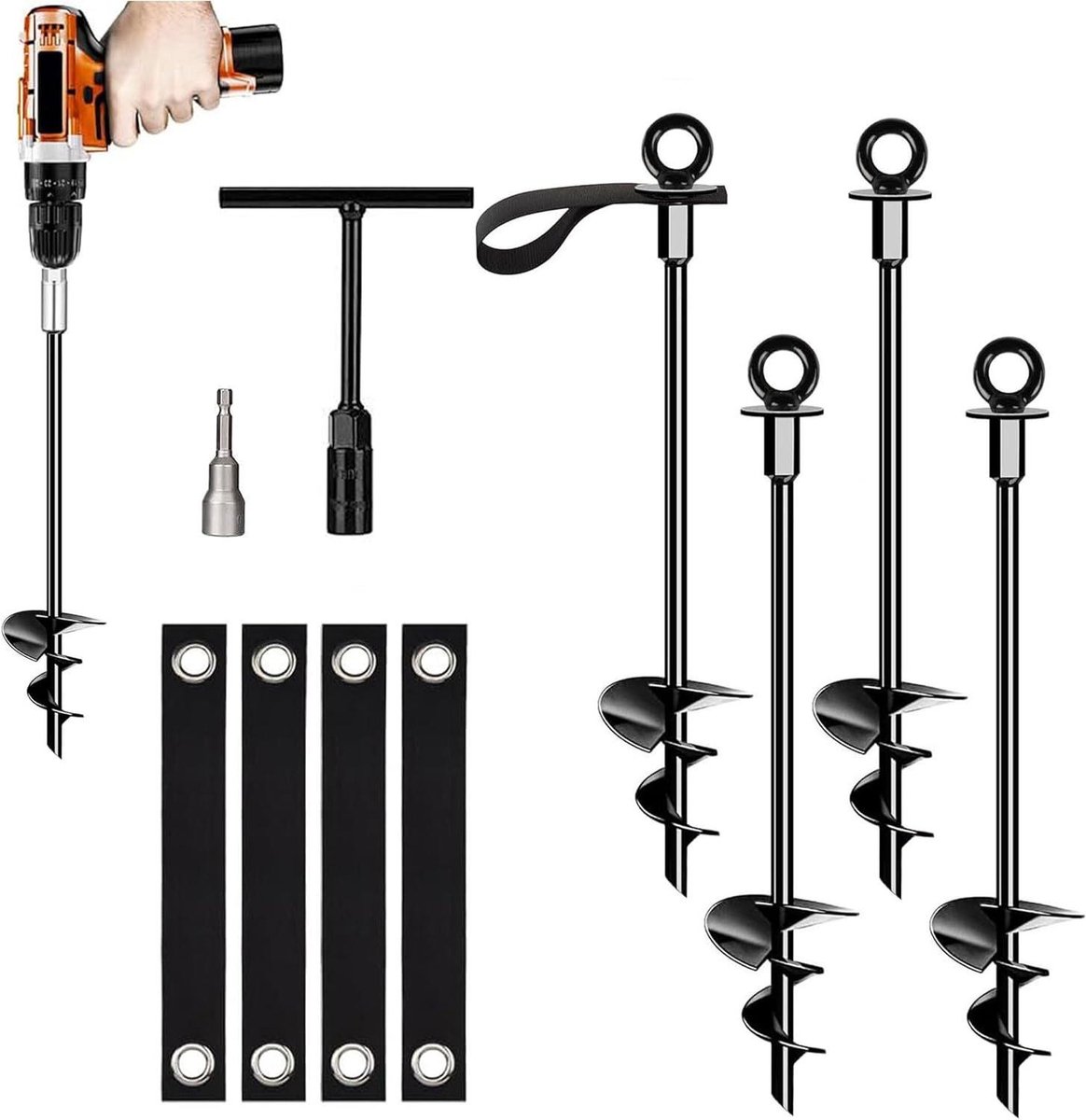 Bodemankers Set - Grondankers Haken - Tuin Beveiligen - Heavy Duty Staal - 38 cm Lengte - Zilver