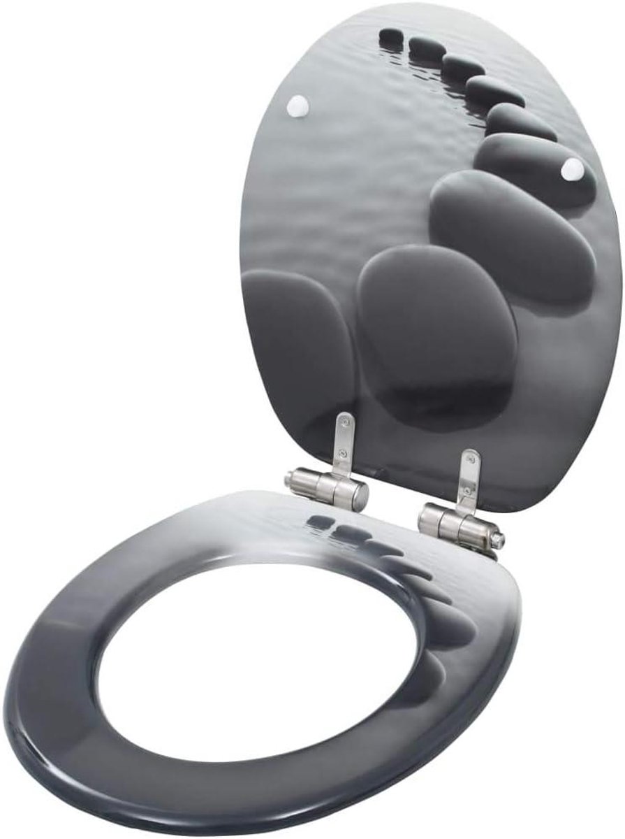 Toiletbril MDF - Toiletdeksel Zitting - Badkamer Moderniseren - Soft Close Mechanisme - Universeel Verstelbaar - Steen Design