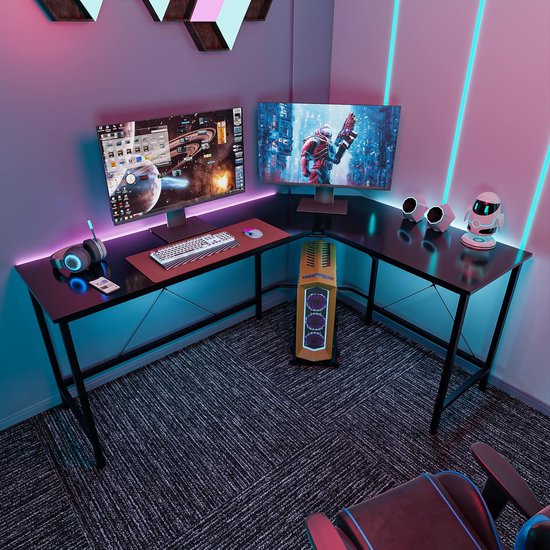 L-vormig bureau - Hoekbureau PC tafel - Thuiswerken studeren - Omkeerbaar ontwerp - 66 inch - Zwart — afbeelding 3