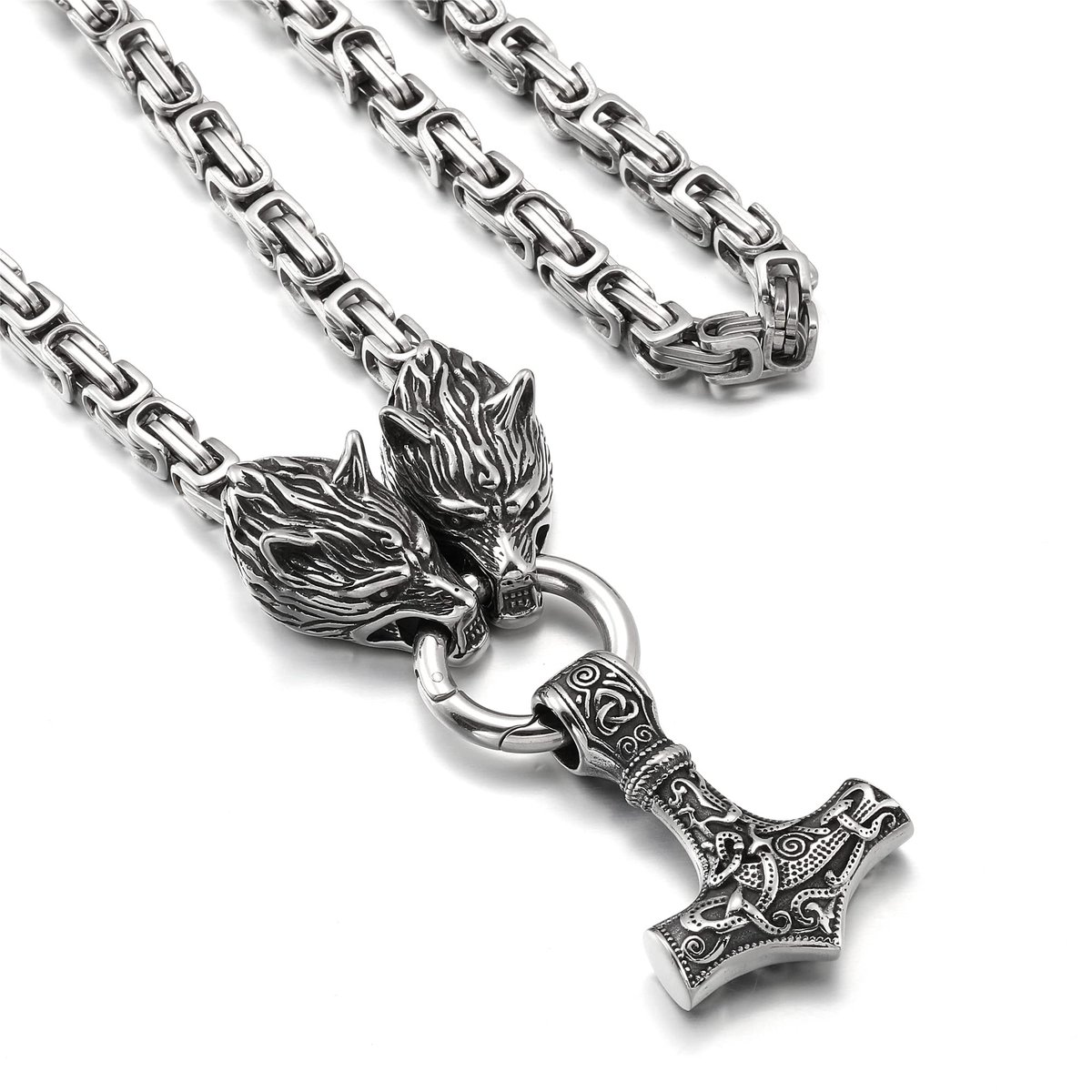 Vikingsieraad, voor heren, halsketting met Thors hamer, Noordse mythologie, Mjolnir, Viking, roestvrijstalen ketting, cadeaus voor mannen, 50/60/70 cm, zilver/zwart/goud