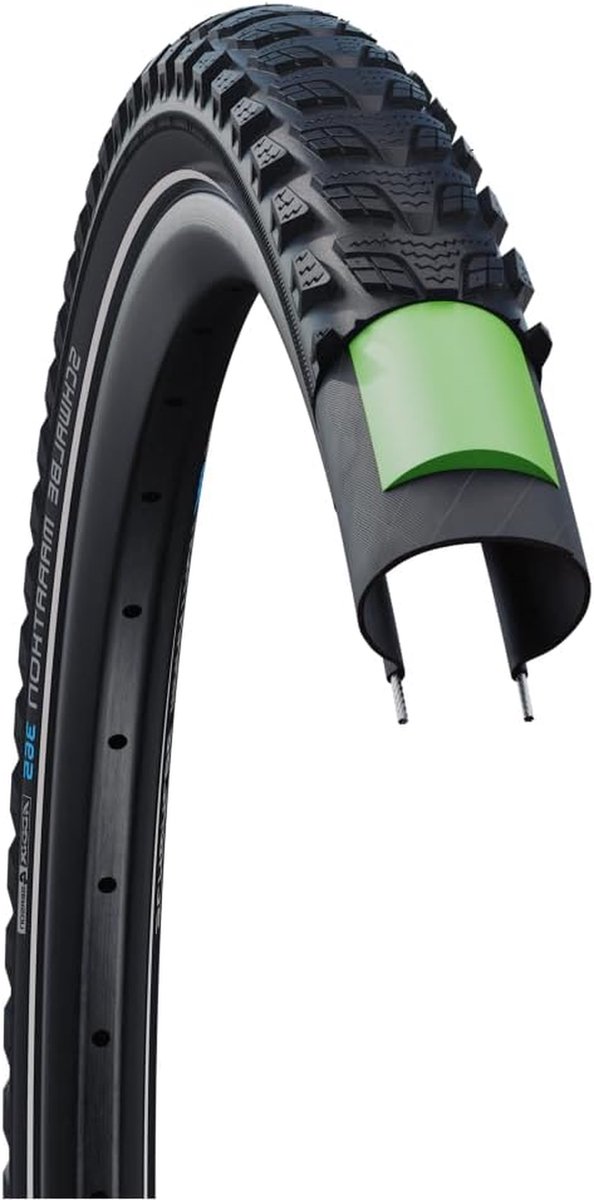 Draadbanden Marathon 365 - Banden voor fiets - Fietsen het hele jaar - GreenGuard lekbescherming - 55-559 (26x2.15) - Zwart Reflex