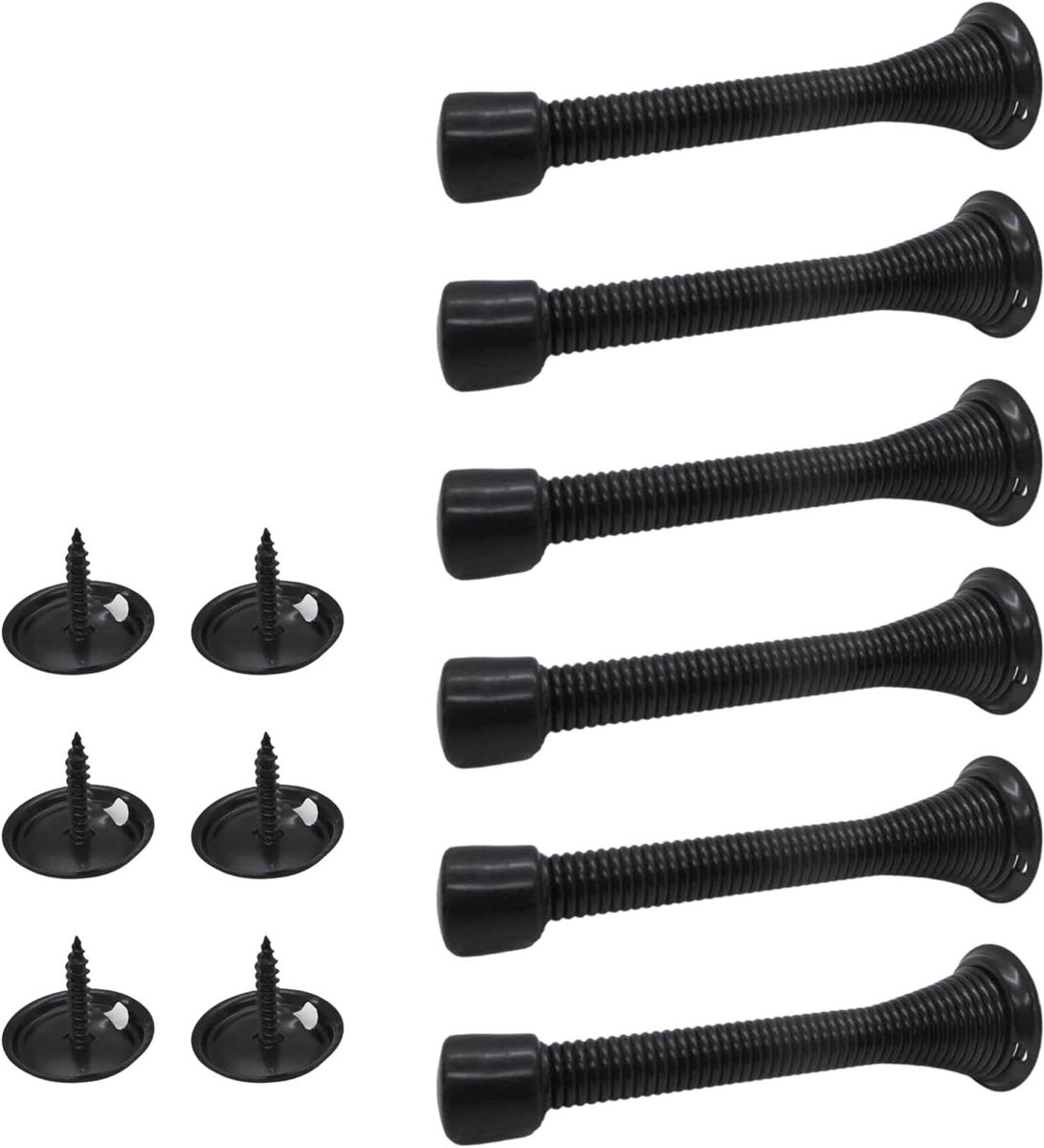 Deurstopper Set - Veer Deurstopper - Deuren Dempen - Met Rubberen Bumper - 6 Stuks - Zwart