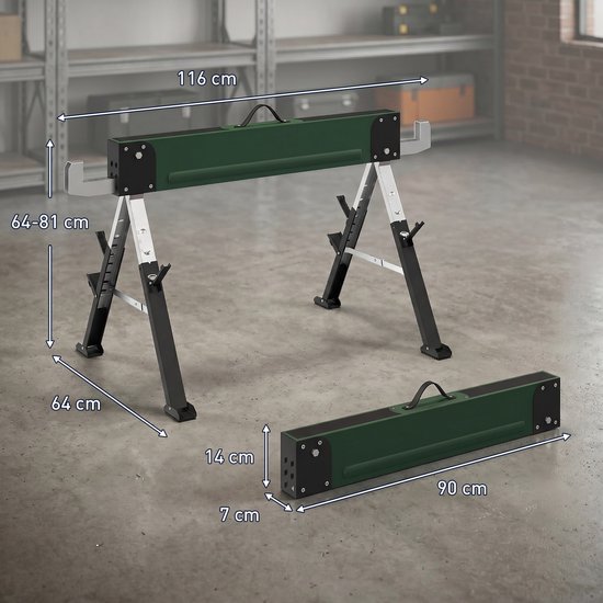 HOMCOM Zaagbok - Metaal, EVA - 116 x 64 x 81 cm - Groen van HOMCOM — afbeelding 3