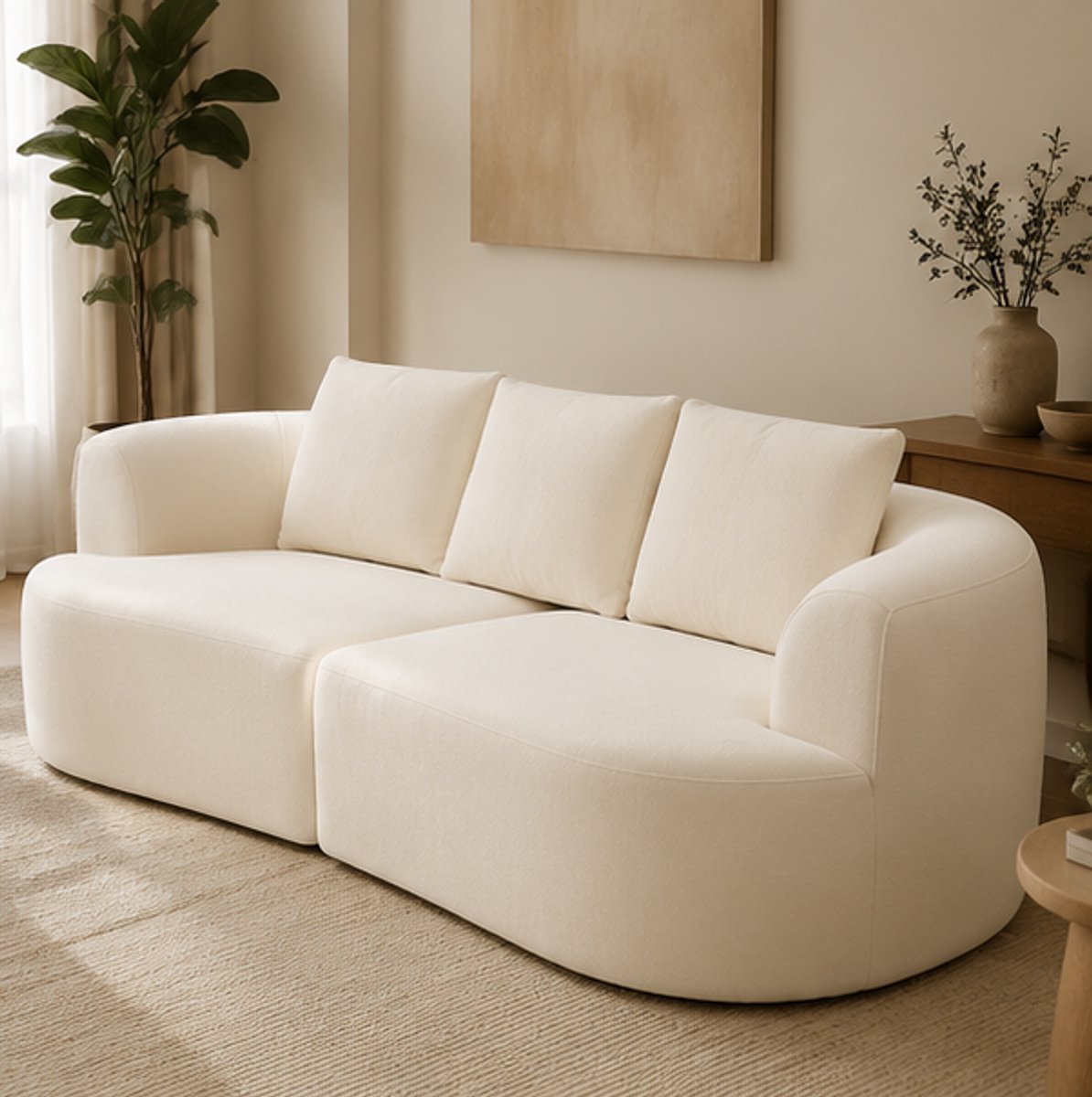 LuxeCloud 3-Zitsbank met Chenille Bekleding, - Wit - Novihome