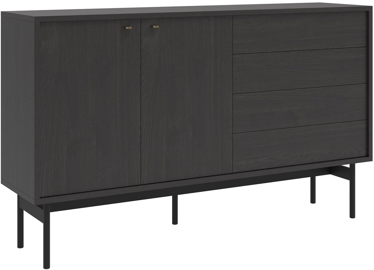 Dressoir Olar II met 2 deuren en 4 lades, zwart essen, 154cm
