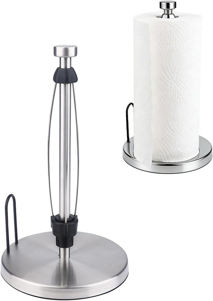 staand, rolhouder, keukenrolhouder, zilverkleurig, verticale uitvoering van roestvrij staal, antislip voet, nauwkeurige lengteinstelling, voor badkamer en keuken
