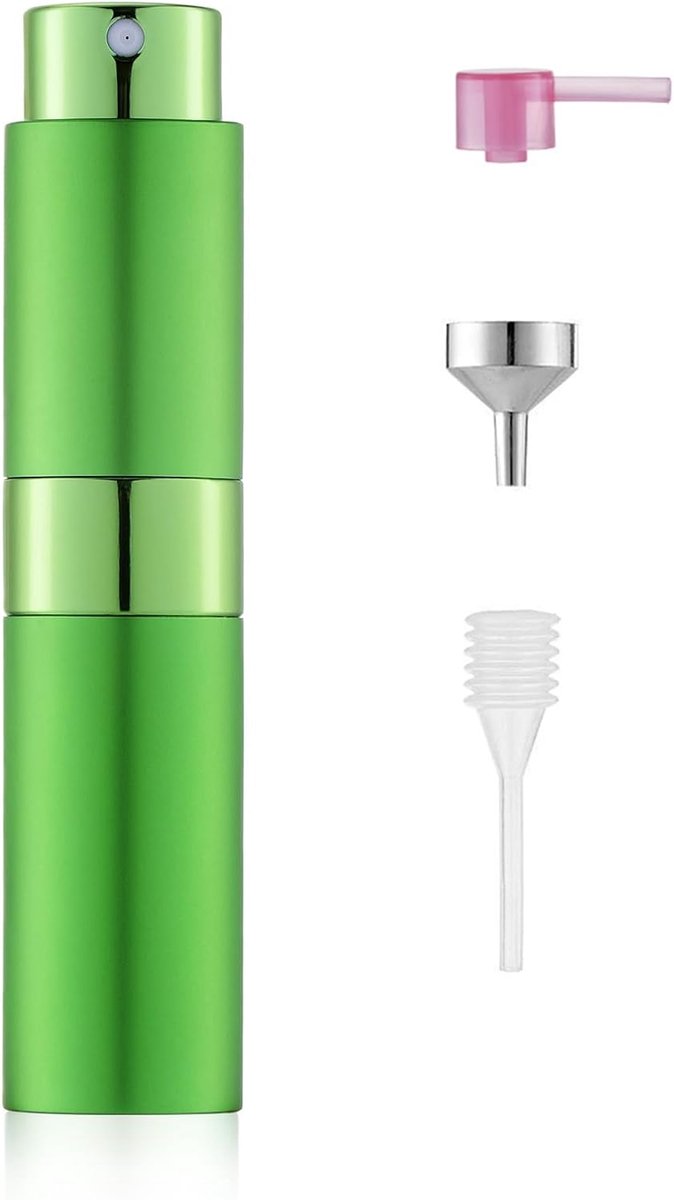 Parfum Verstuiver Navulbaar 8ml, Groen Reis Parfumflesje met Aluminium Behuizing en Glazen Binnenfles, Mini Spray Bottle voor Parfum, Cologne, Handtas, Vakantie en Onderweg