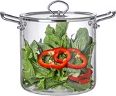 Stoofpot Simmertopf - Hittebestendige Glazen Pot met Deksel om te Koken Transparante Soepterrine met Roestvrijstalen Dubbelhandgrepen Kookpot voor Pasta Noedels Soep Melk Thee en Salade (5.5L)