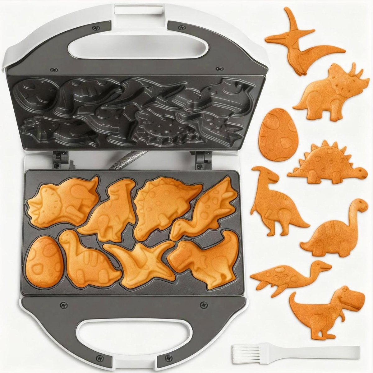 Mini Wafelijzer - Dino Wafelmaker - Kinderontbijt Maken - 8 Verschillende Dino Motieven - 22 x 2158 x 9 cm