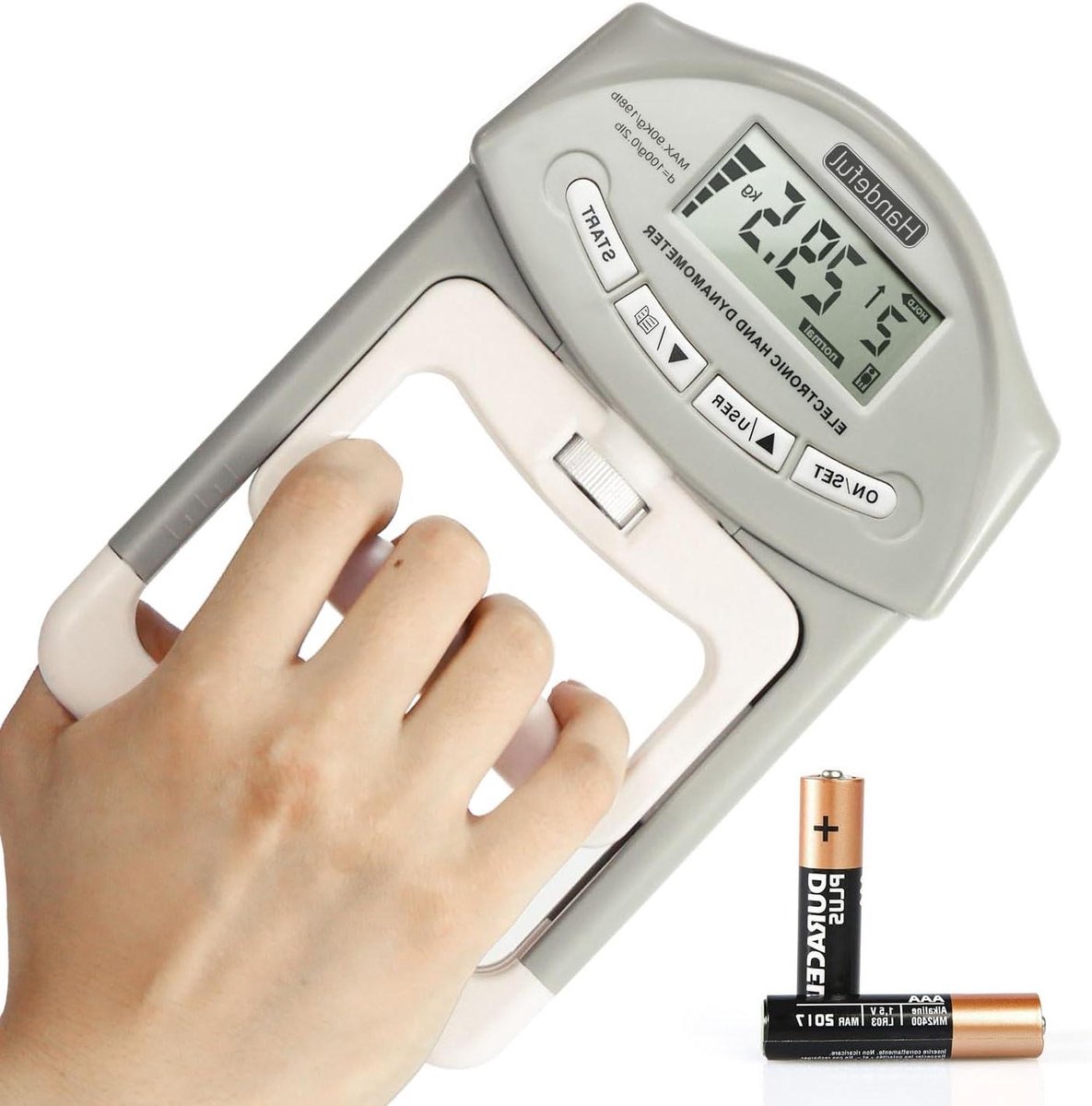 Digitale Hand Dynamometer - Grip Sterkte Tester - Kracht Meten - 19 Gebruikersprofielen - 90 Kgs - Grijs