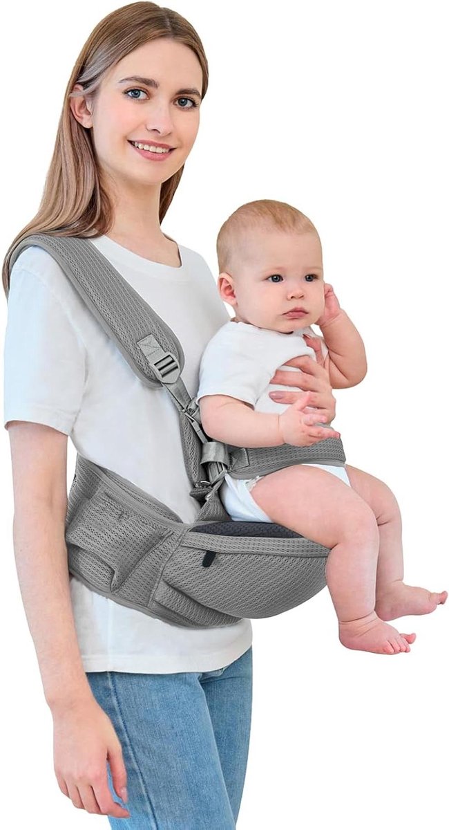 Draagzak Heupzitje - Babydrager Baby heupdrager - Baby dragen - Ergonomisch M-vormige zit - 3-20 kg - Donkergrijs