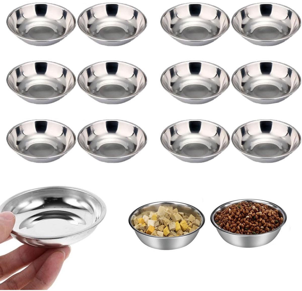 12 stuks kleine metalen kommen zijn roestvrij sushi-kommen, mini-dompelschalen, roestvrij staal, mini-borden, snackschalen, roestvrij staal, 8 cm