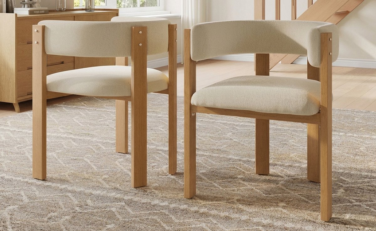 DESMIU Eetkamerstoel 48 x 47 x 72,5 Cm - Set Van 2 Met Ergonomische Rugleuning En Dikke Vulling - Voor Eetkamer Woonkamer En Slaapkamer - Flanel Metaal Beige Naturel