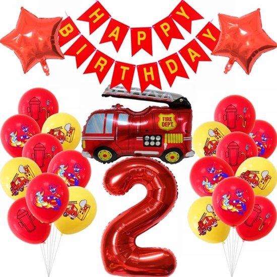 Brandweer Verjaardagsdecoratie - 2 jaar - Jongens - Brandweer Ballonnen - Kinderfeestje - Brandweerman Decoratie