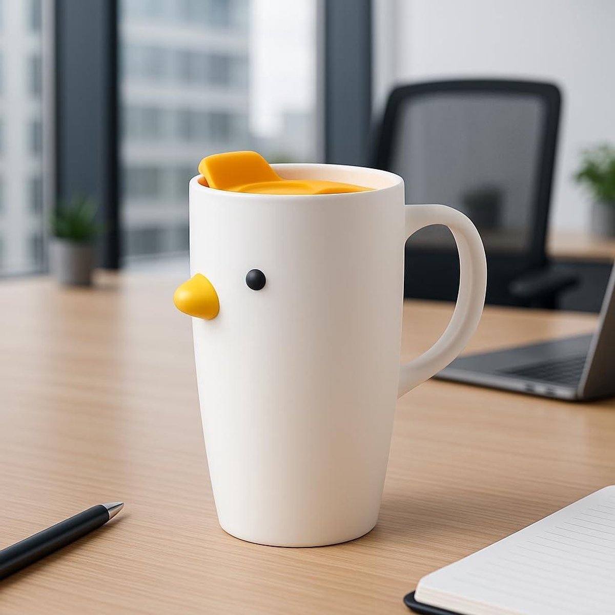 Keramische Mok Kip - Koffiekopje Cappuccino Mok - Genieten van Koffie - Uniek Kippendesign - 580ml - Wit