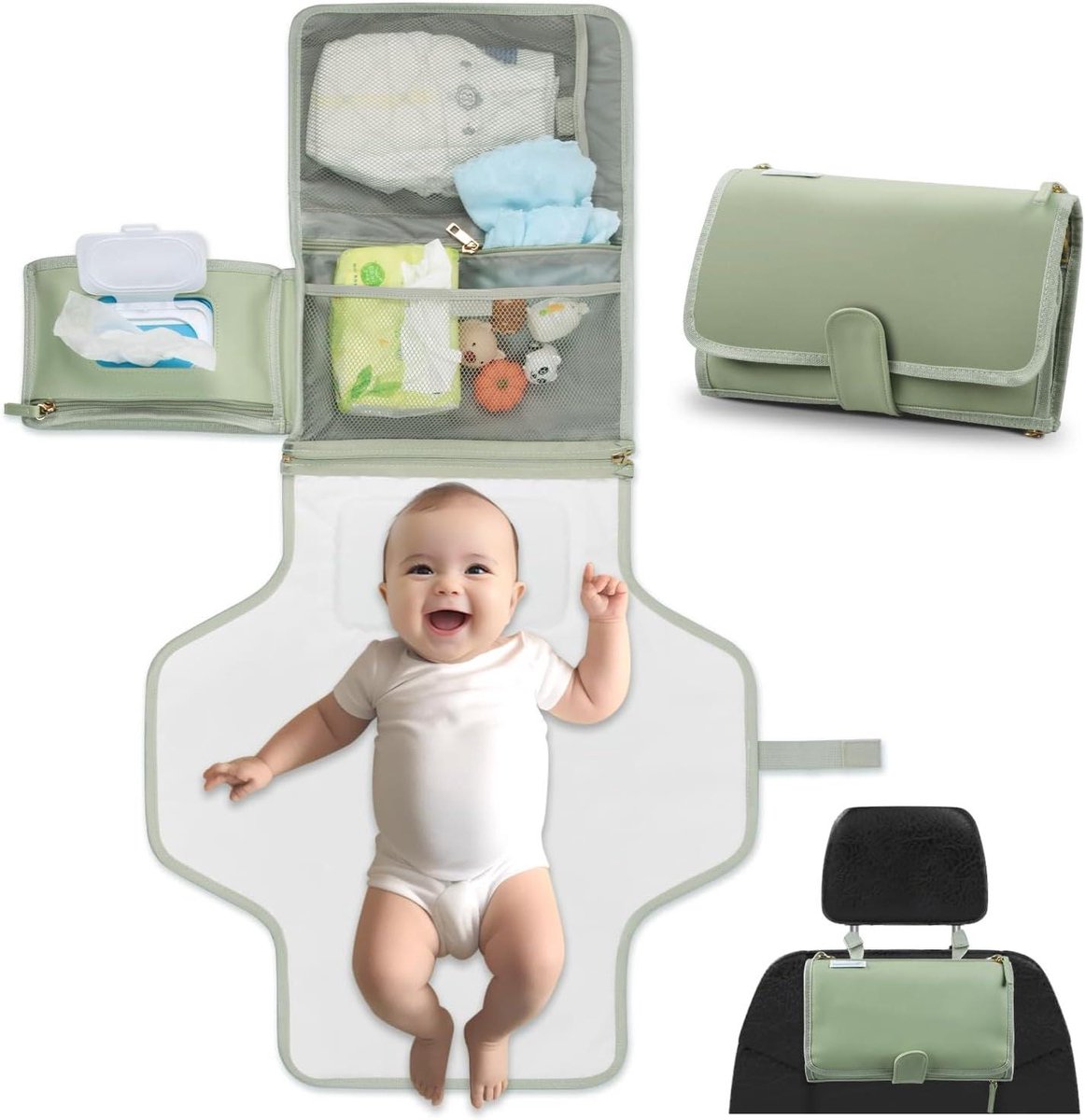 Draagbare Luierverschoningsmat - Aankleedkussen Baby - Onderweg Luiers Verschoonen - Met Slimme Doekjes Pocket