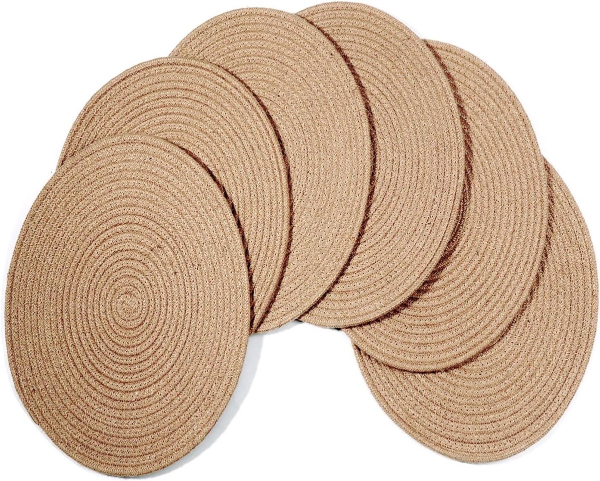 Jute placemats - Tafelmatten onderzetters - Tafeldecoratie - Handgeweven - 35 cm - Natuurlijk