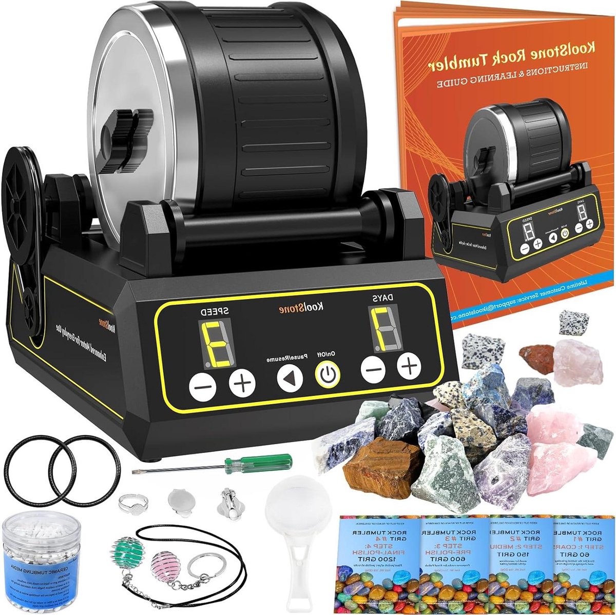 Grote rotskit - Edelsteen polijster - Gepolijste stenen maken - Stille roterende machine - 11 kg capaciteit - Zwart