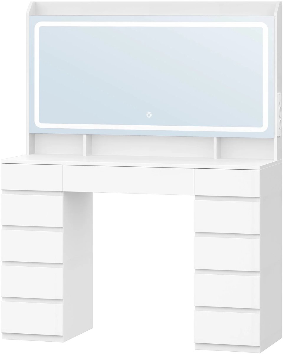 Atlasyx make up tafel - Kaptafel - Make up tafel met spiegel - Kaptafel met spiegel en verlichting - Vanity tafel - 108x39x144 cm