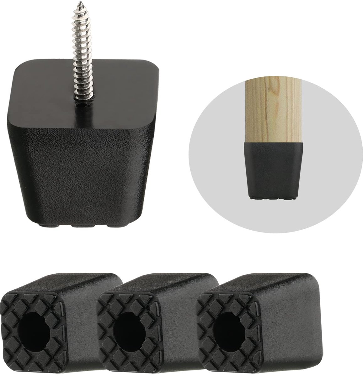 通用 Meubelpoten zwart de meubels perfect van de vloer houden vierkante rubberen buffers elastische buffers rubberen voetjes bescherming meubels tafel (met schroeven meubelglijders) (32)