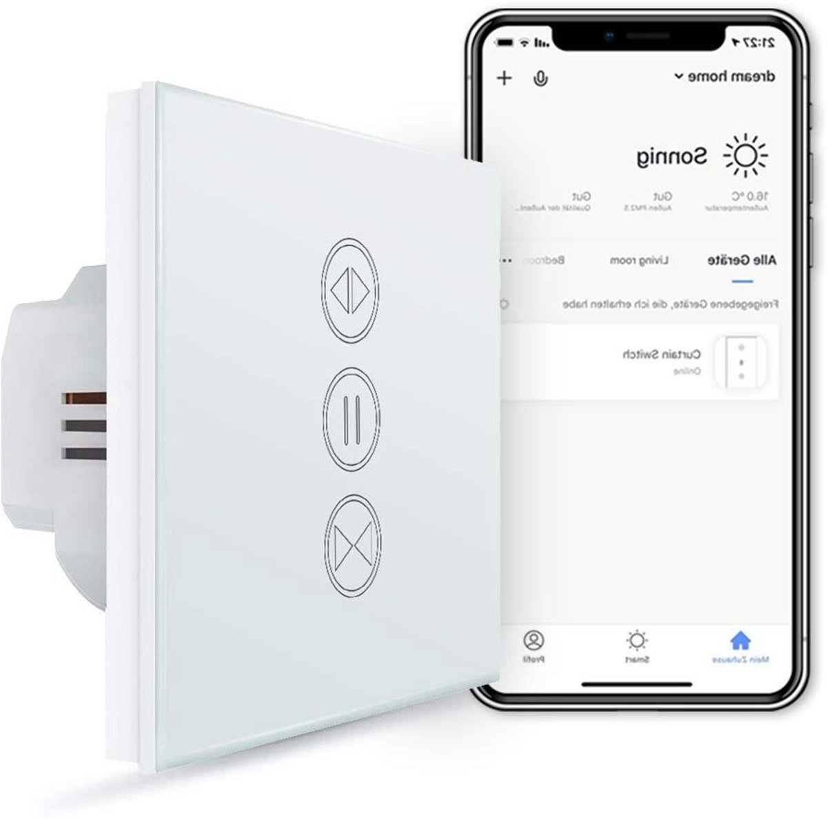 Slimme Rolluikschakelaar - Jaloezie Timer - Woning Automatisering - App en Spraakbesturing - 86 x 86 mm - Wit