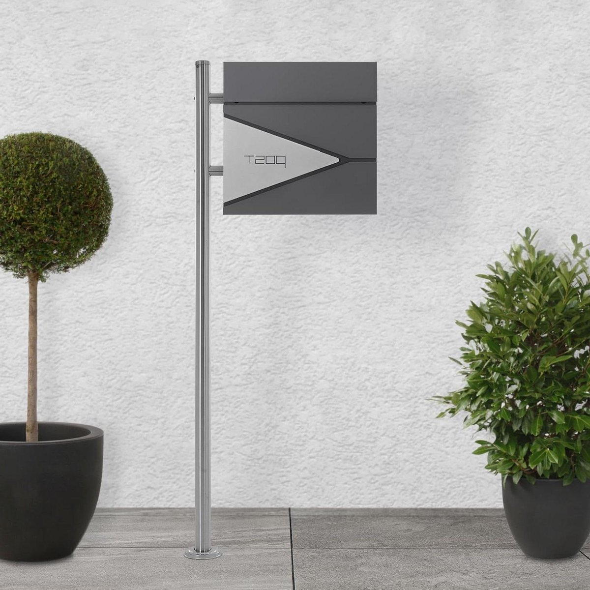 Brievenbus met standaard - Postkast brievenbak - Post ontvangen - Met krantenvak - 120 cm hoog - Antraciet zilver