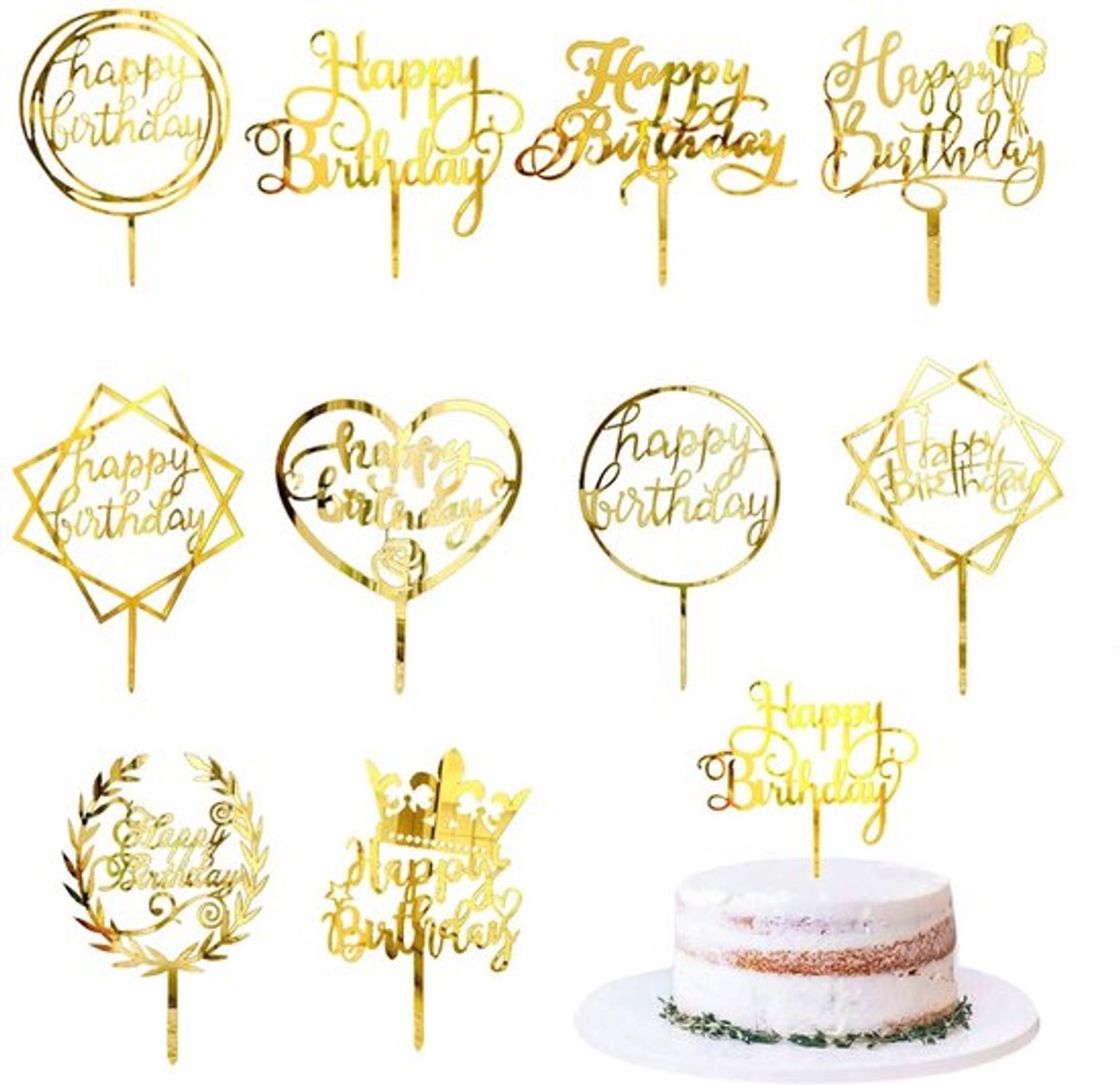 Jhubersproducts - Happy Birthday taarttoppers - Gouden