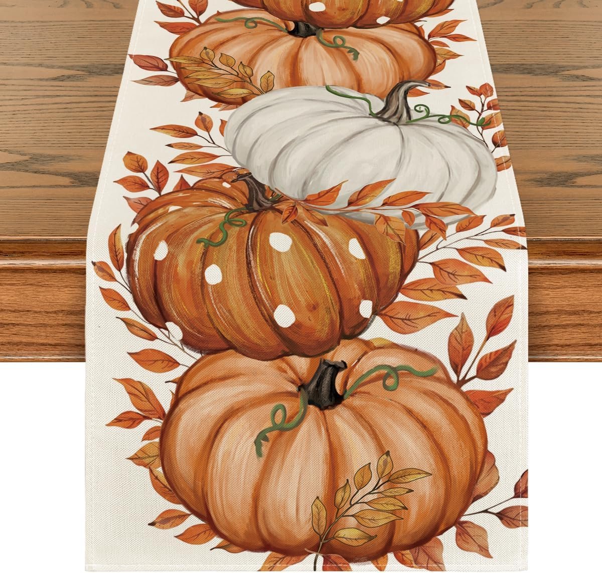 Mode Tafelloper met bladeren, pompoenen, seizoensgebonden decoratie, binnen, vakantie, feest, decoratie, 40 x 140 cm
