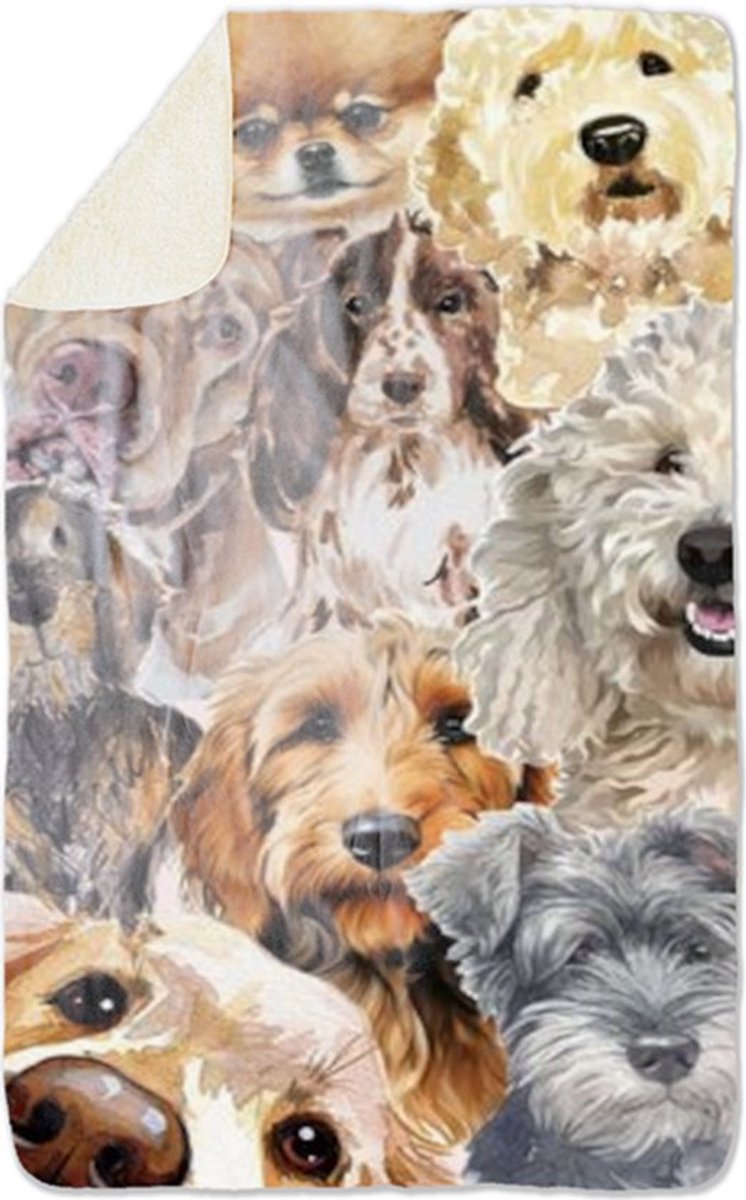 Fleecedeken Hondjes, 96x146cm, Polyester Sherpa