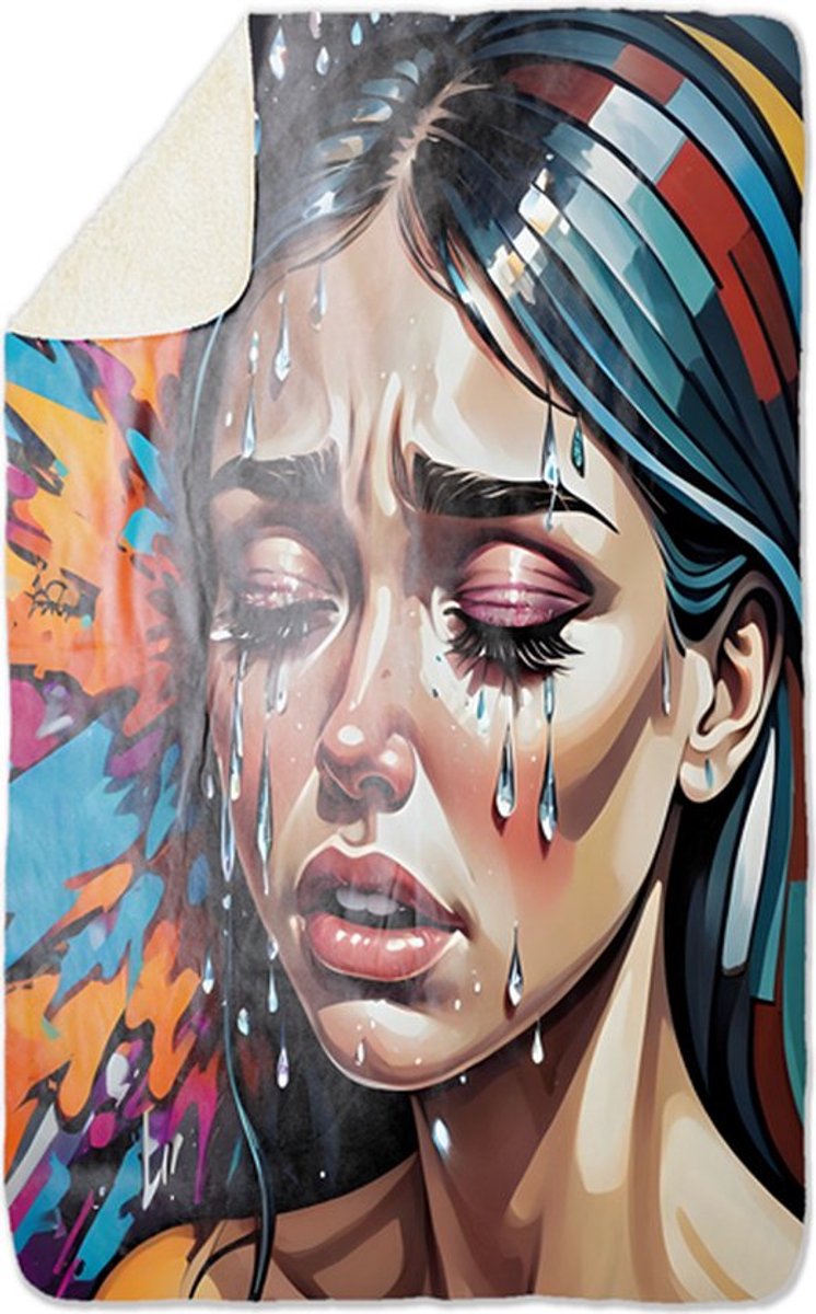 Fleecedeken Graffiti meisje huilend, 96x146cm, Polyester Sherpa, deken met print
