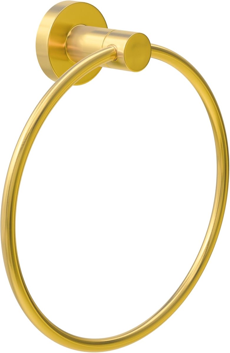 - Handdoekrek voor de badkamer, model Gorliz-3 - Wandgemonteerde handdoekhouder inclusief schroeven - Ø155 x 52 mm - Roestvrij staal - Matgoud