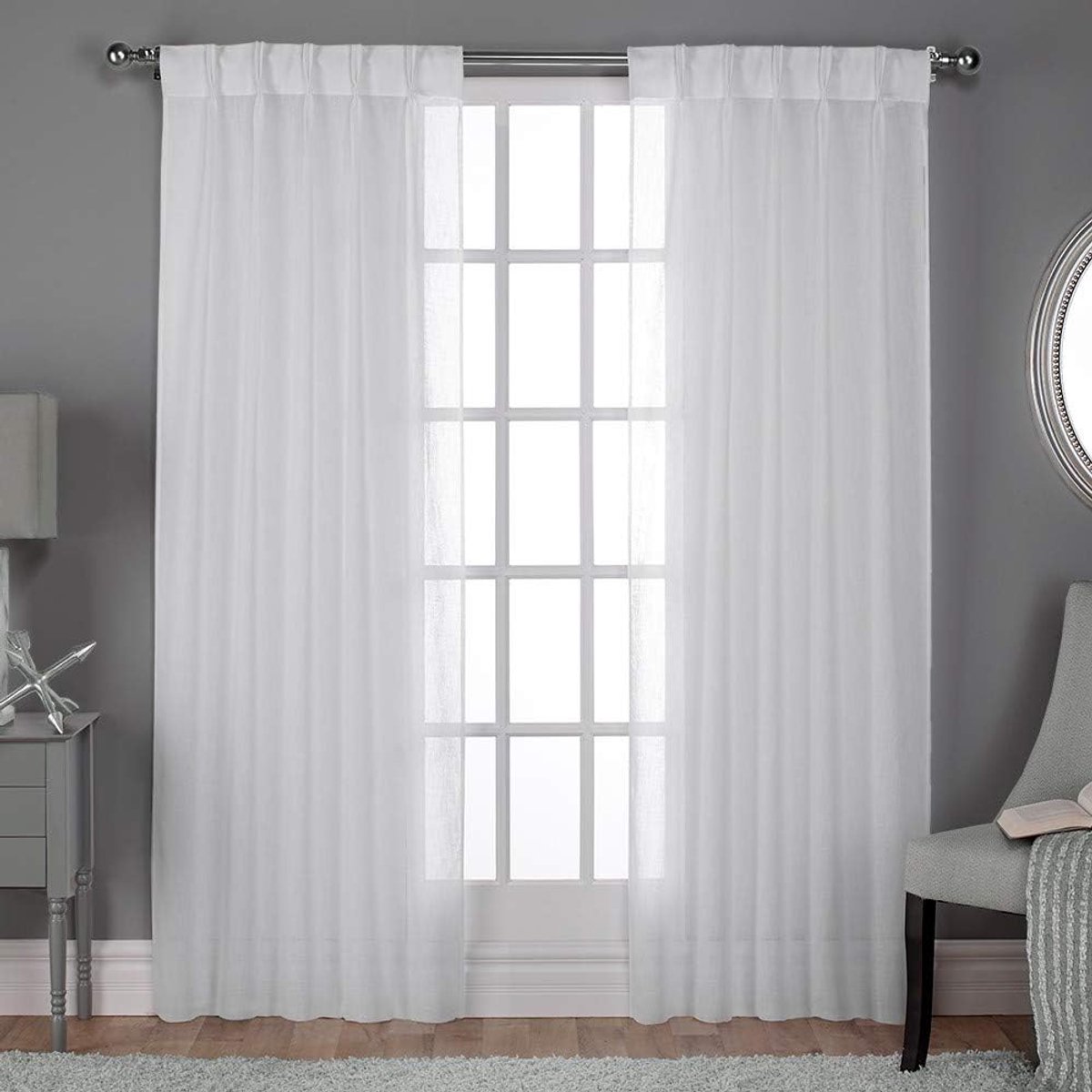 Home Curtains Belgian Textured linnen look Jacquard Sheer Window Curtain Panel Pair met Pinch Pleat Top