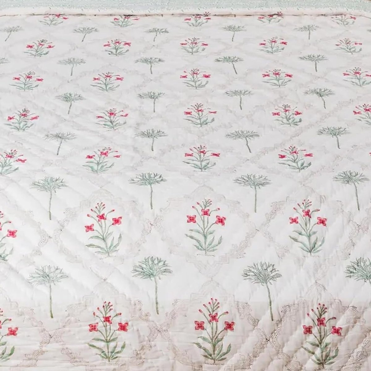 bedrukte omkeerbare quilt, zachte katoenen bloemen koningin sprei, lichtgewicht Indiase AC sprei voor alle seizoenen (King (Amerikaanse standaard)) 108 x 108 inch