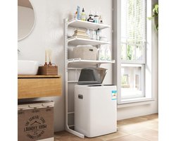 Over-The-Toilet Wasmachine Organizer Verstelbaar Opbergrek voor Wasruimte Badkamer Ruimtebesparend met in Hoogte Verstelbare Lade en Tafel