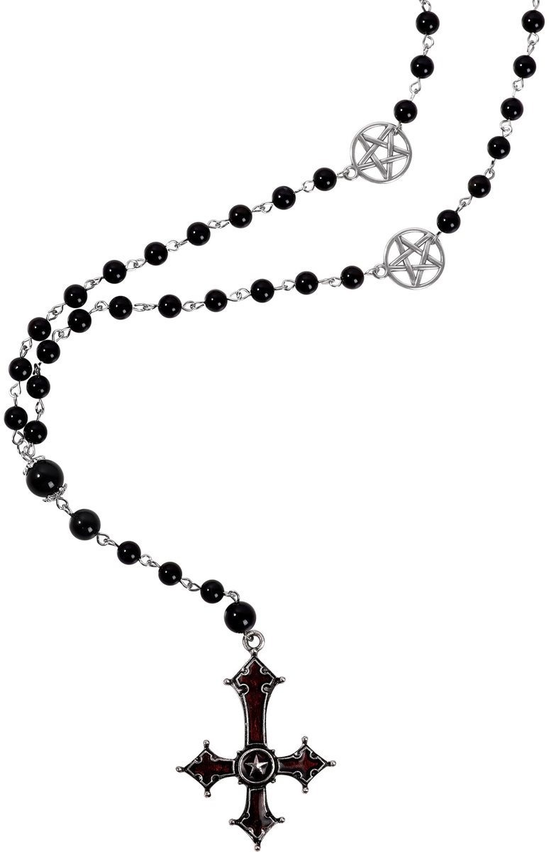 Gothic Goth Pentagram kruis halsketting, lange parelketting op het hoofd staand kruis, gothic halsketting, emo-halsketting, Halloween, Kerstmis, Nieuwjaar, sieraden, cadeau voor vrouwen,