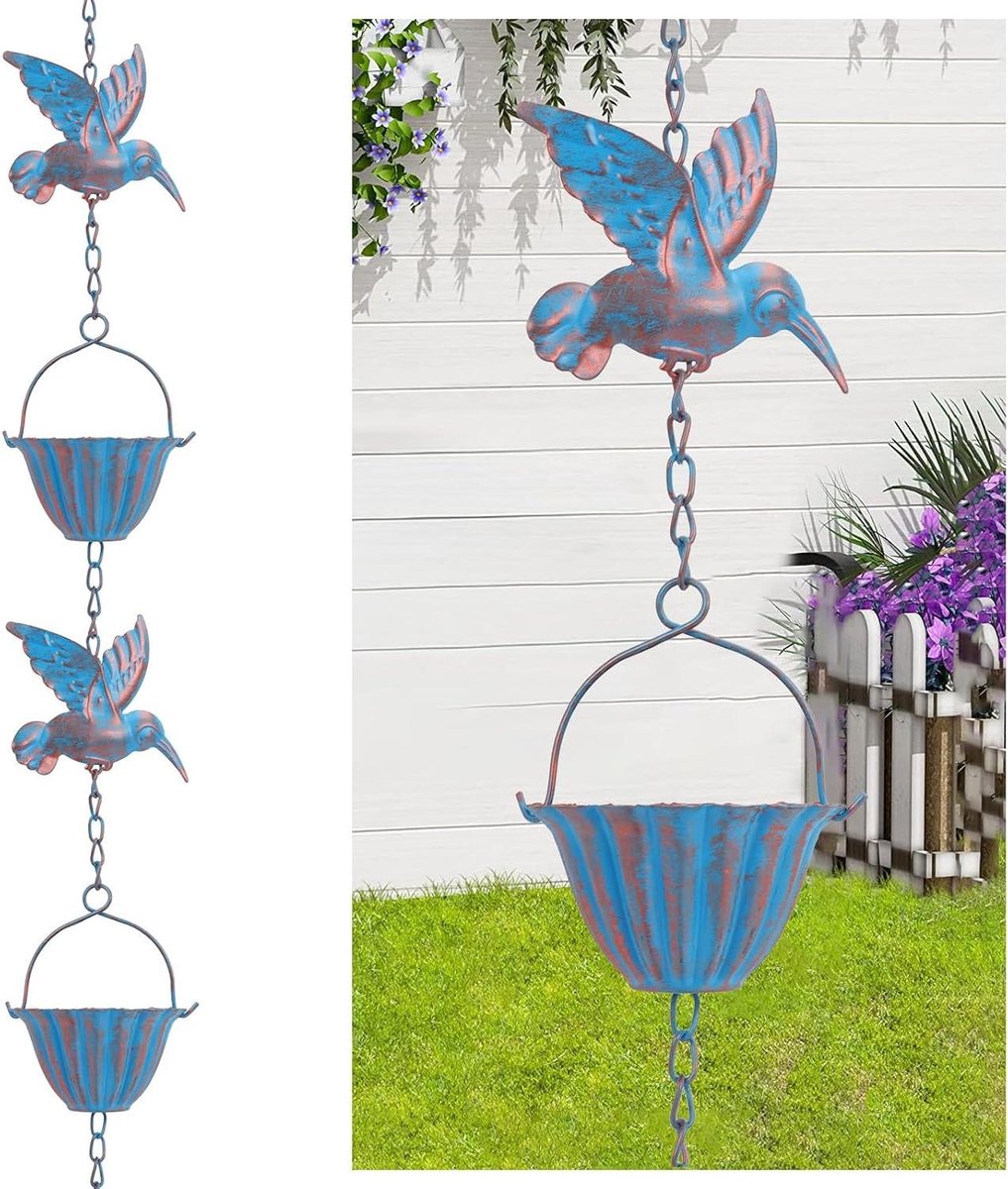 Regenketting Tuin - Vogel Waterafvoer - Decoratieve Watergeleiding - Roestbestendig Metaal - 2.4 Meter - Zwart
