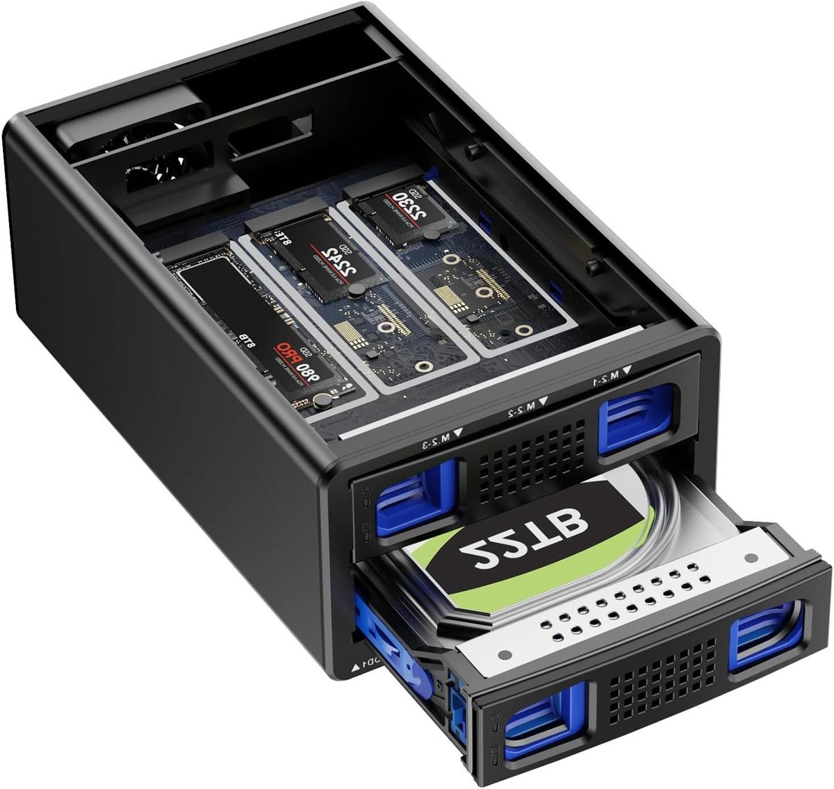 Hybride Opslag Enclosure - Externe Harde Schijf - Data Opslag Uitbreiding - 4 Bay Gecombineerd - Tot 46TB - Aluminium