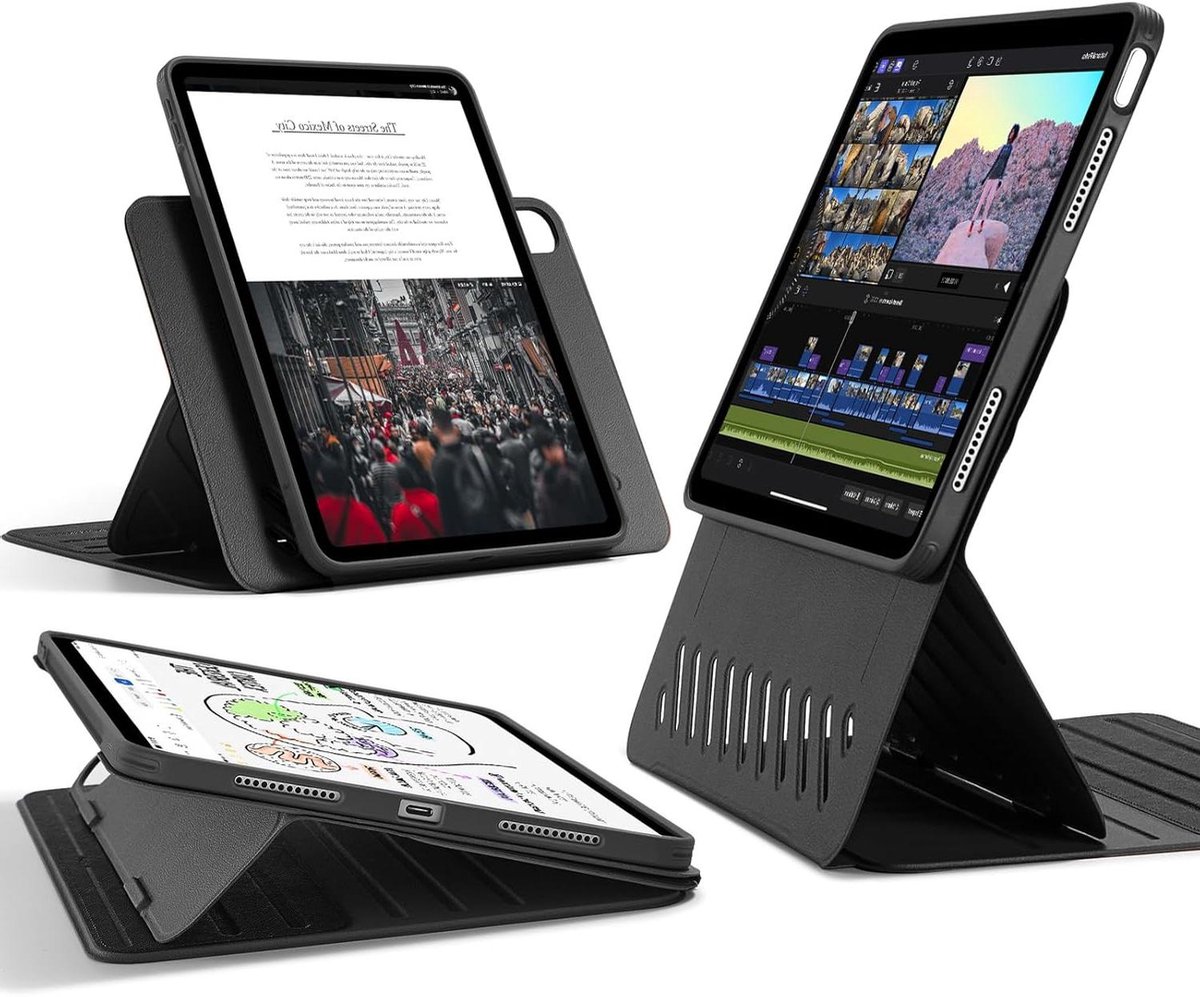 iPad Air Hoes - Beschermhoes Tablet - Veelzijdig Gebruik - Afneembare Magneetstandaard - 13 inch - Zwart