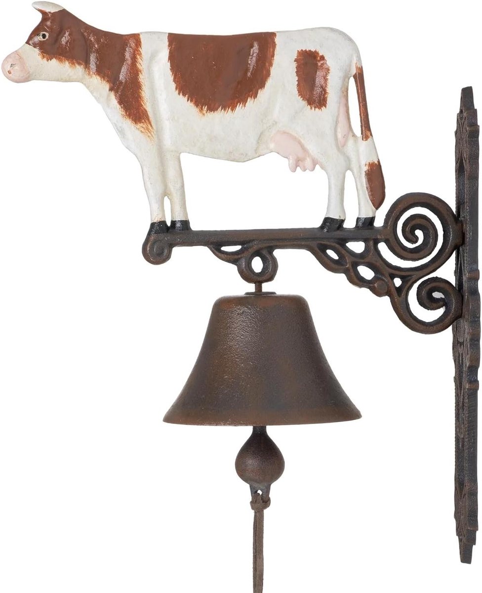Gietijzeren Wandbel - Boerderij Bel - Decoratieve Aankleding - Weerbestendig Gietijzer - 377 cm Hoog - Bruin Wit