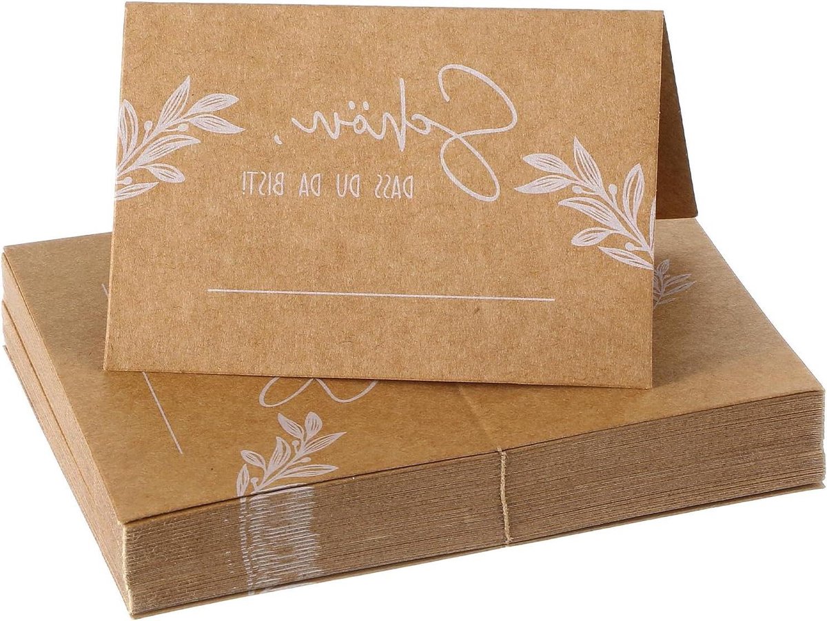 Tafelkaarten Kraftpapier - Naamkaarten Feest - Gast Verwennen - Welkomstboodschap Inclusief - 50 Stuks 11x8.5cm - Bruin