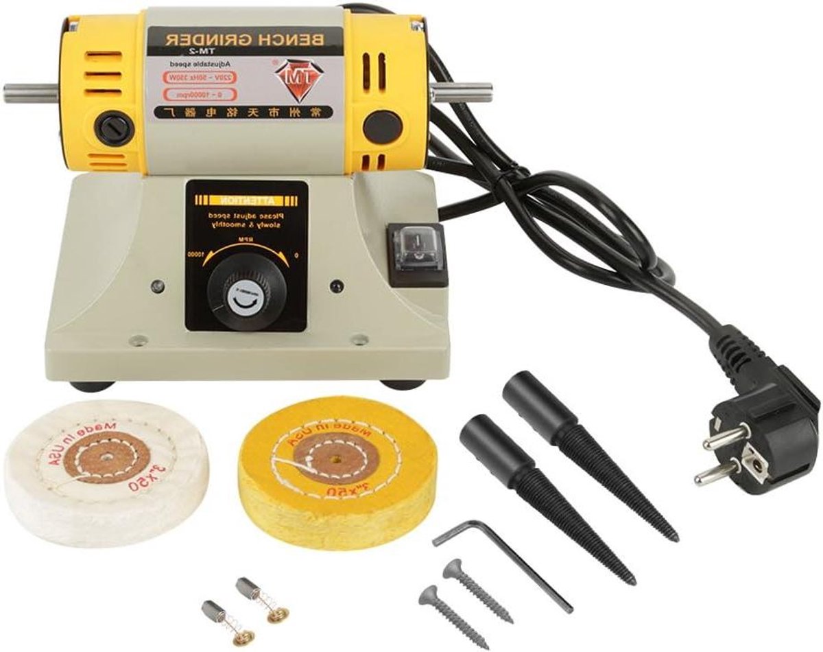 Polijstmachine - Bank polijstmachine - Slijpen en polijsten - Stofvrije motor - 25 x 25 x 25 cm - Zwart
