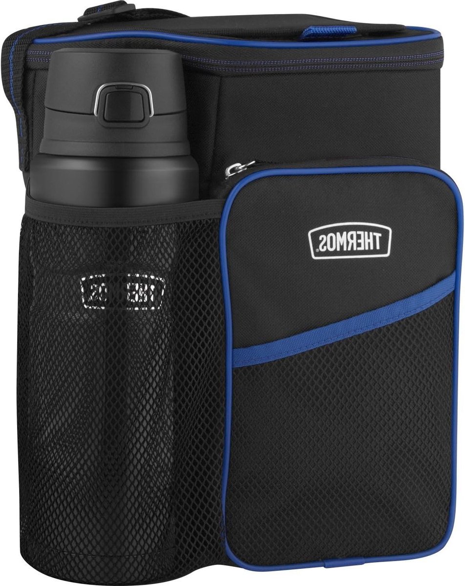 Lunchtas en Drinkfles - Koeltas Set - Maaltijd Meenemen - Vacuüm Isolatie - 27 cm Hoog - Zwart